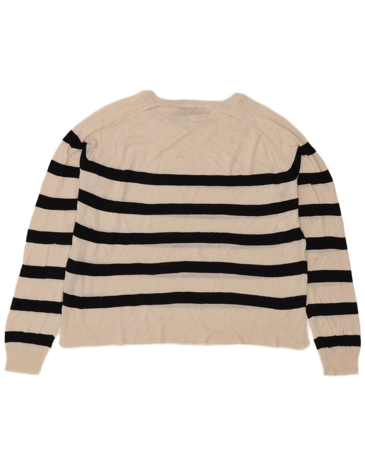 ZARA Womens Crop Boat Neck Jumper Sweater UK 10 Small Off White Striped