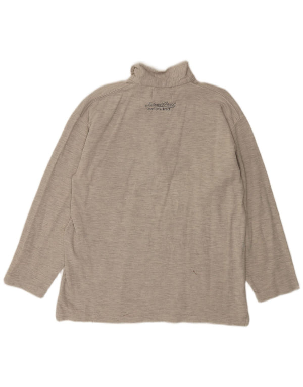 Island Port Mens Zip Neck Long Sleeve Polo Shirt XL Grey Flecked