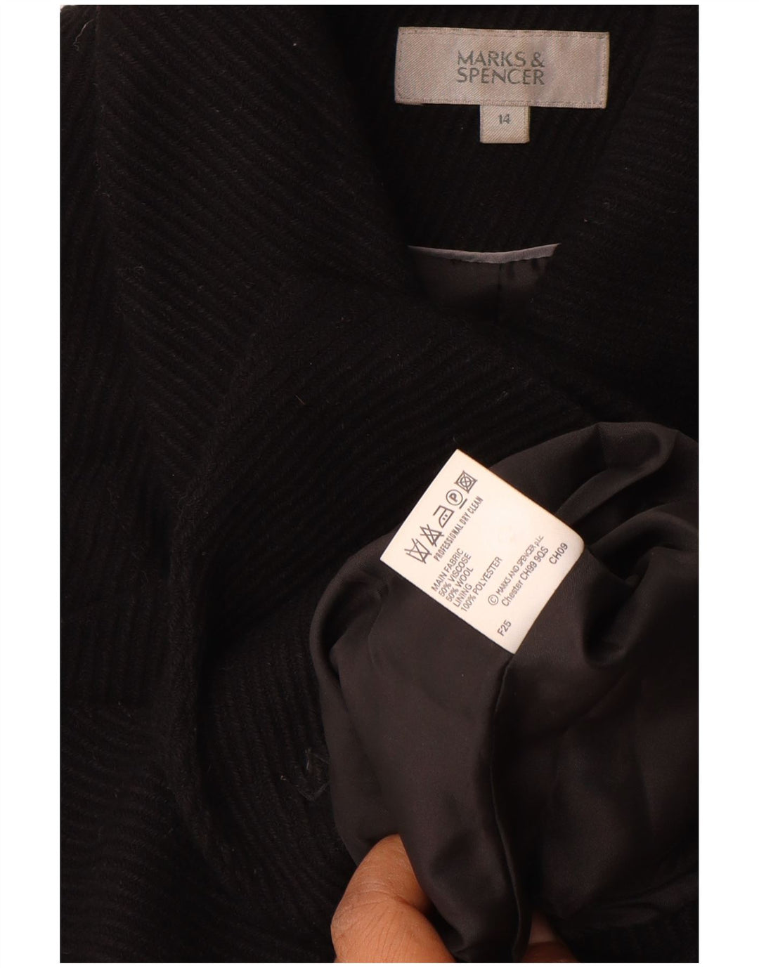 Marks & Spencer Womens Short Overcoat UK 14 Medium Black Viscose