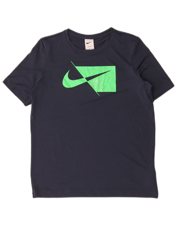 Nike Boys Dri Fit Graphic T-Shirt Top 13-14 Years XL Navy Blue Polyester