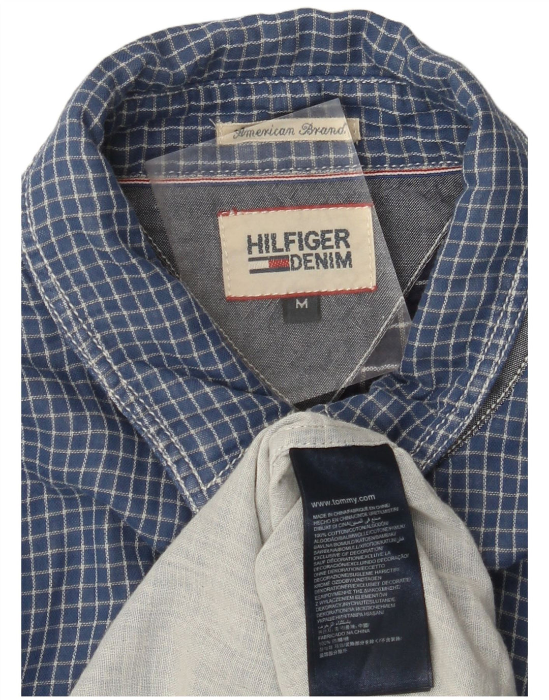 TOMMY HILFIGER Mens Flannel Shirt Medium Blue Check Cotton