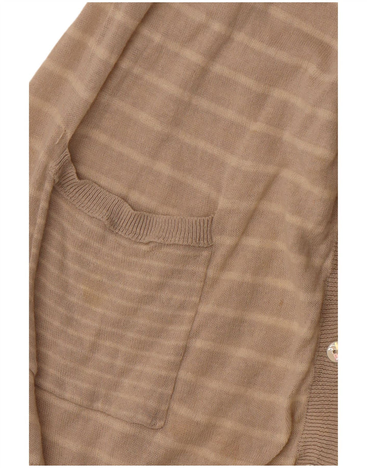 WHITE STUFF Womens Cardigan Sweater UK 14 Large Beige Striped Linen