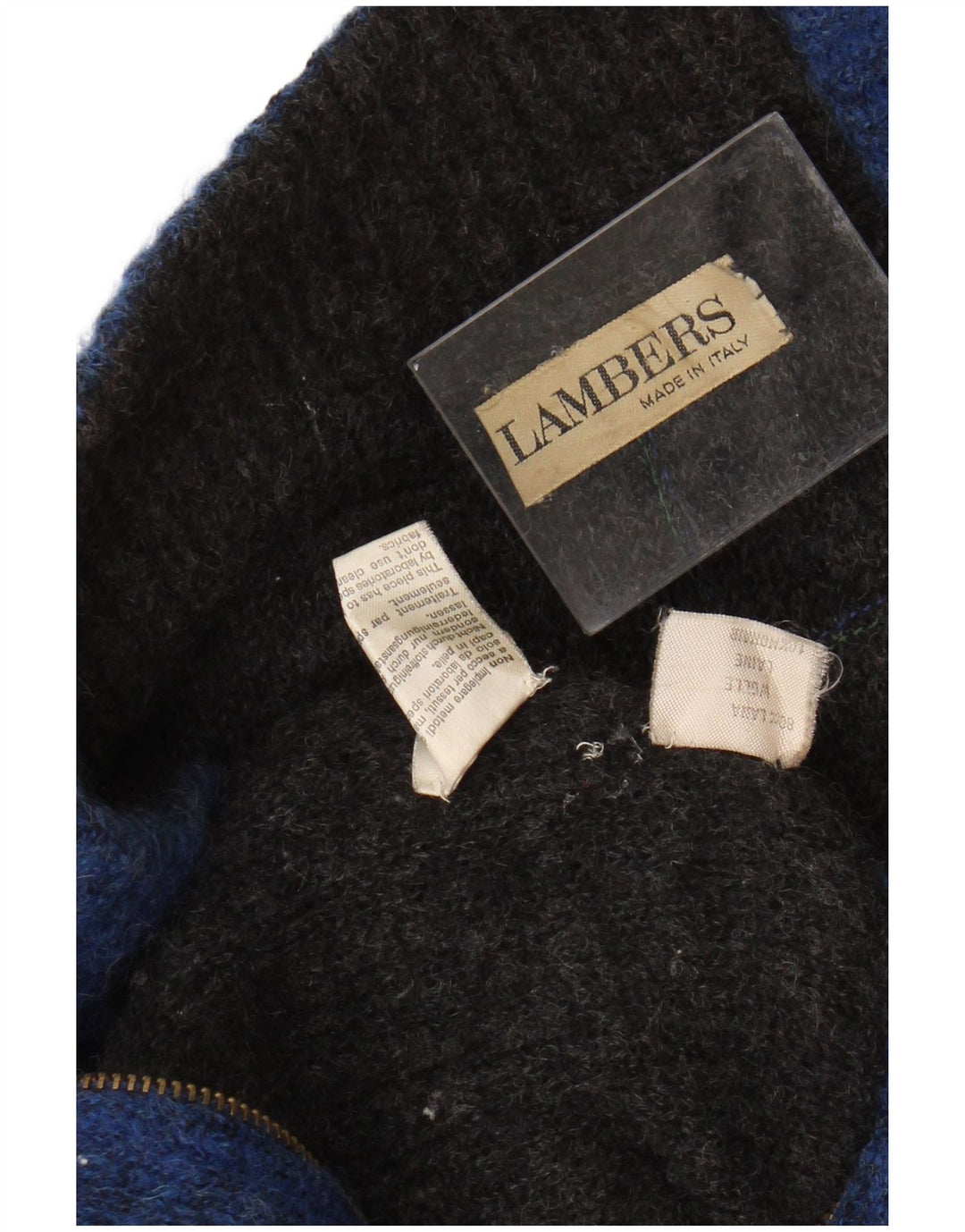 LAMBERS Mens Cardigan Sweater Large Blue Colourblock Wool
