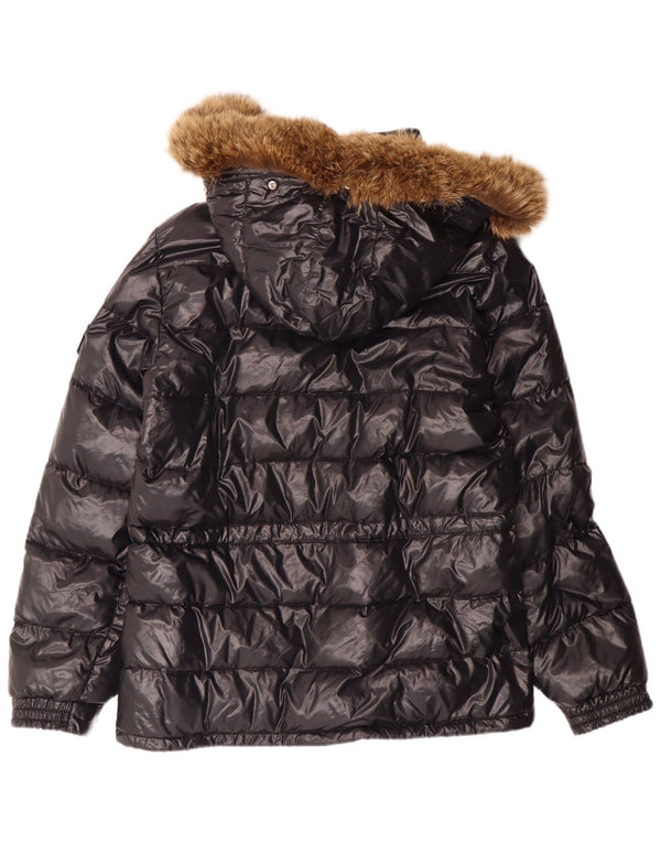 Moncler Womens Loose Fit Hooded Padded Jacket Size 1 Small Black Polyamide