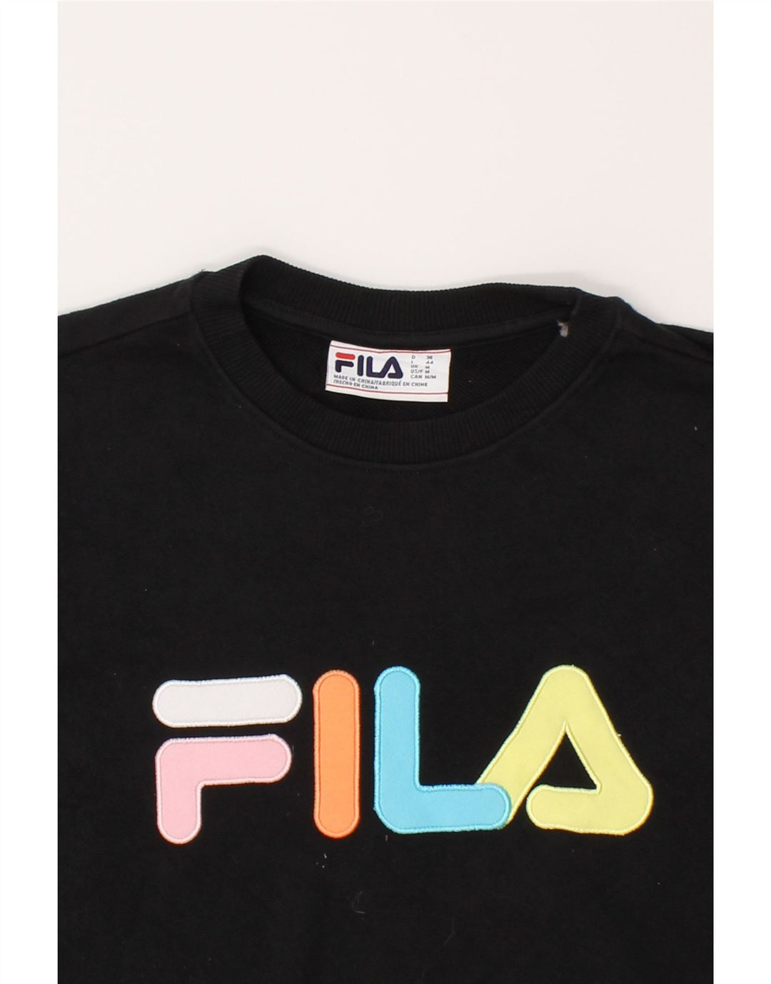 FILA Womens Graphic Sweatshirt Jumper UK 14 Medium Black Cotton Vintage Fila and Second-Hand Fila from Messina Hembry 