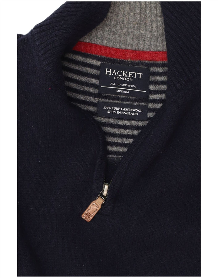 HACKETT Mens Zip Neck Jumper Sweater Medium Navy Blue Lambswool