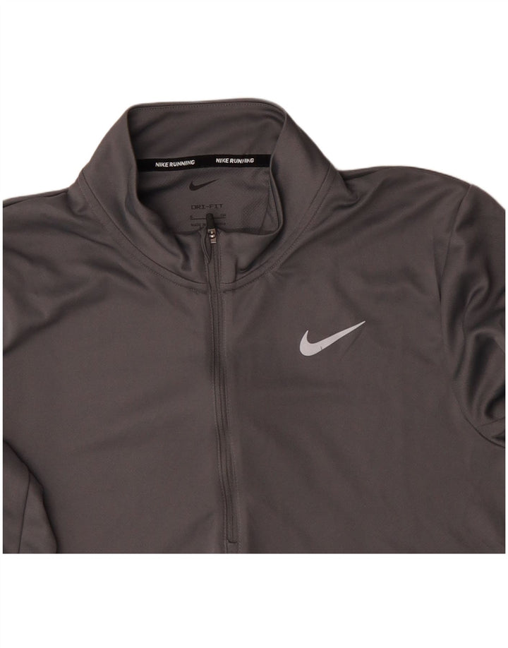 NIKE Mens Dri Fit Zip Neck Pullover Tracksuit Top Small Grey Polyester