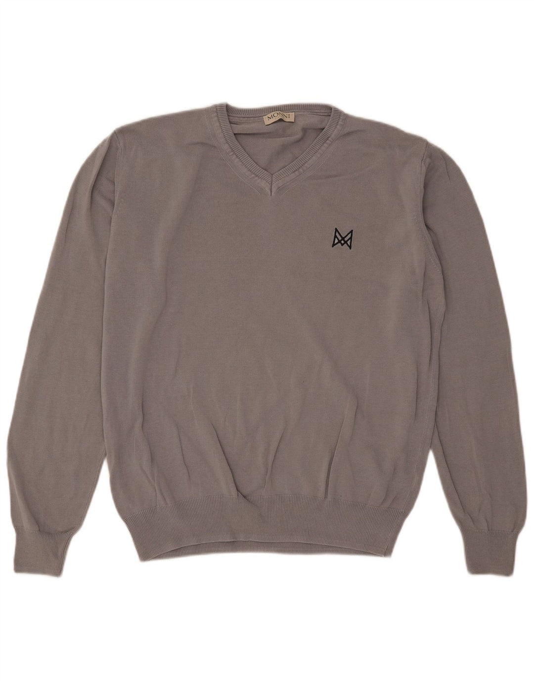 Vintage Mens V-Neck Jumper Sweater Large Grey Cotton