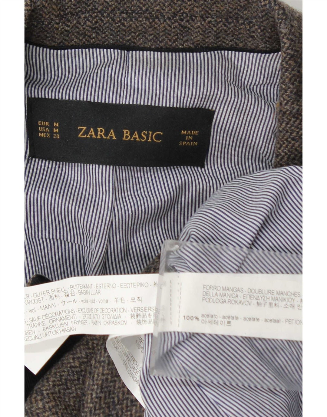 Zara Womens 1 Button Blazer Jacket UK 12 Medium Grey Herringbone Acetate
