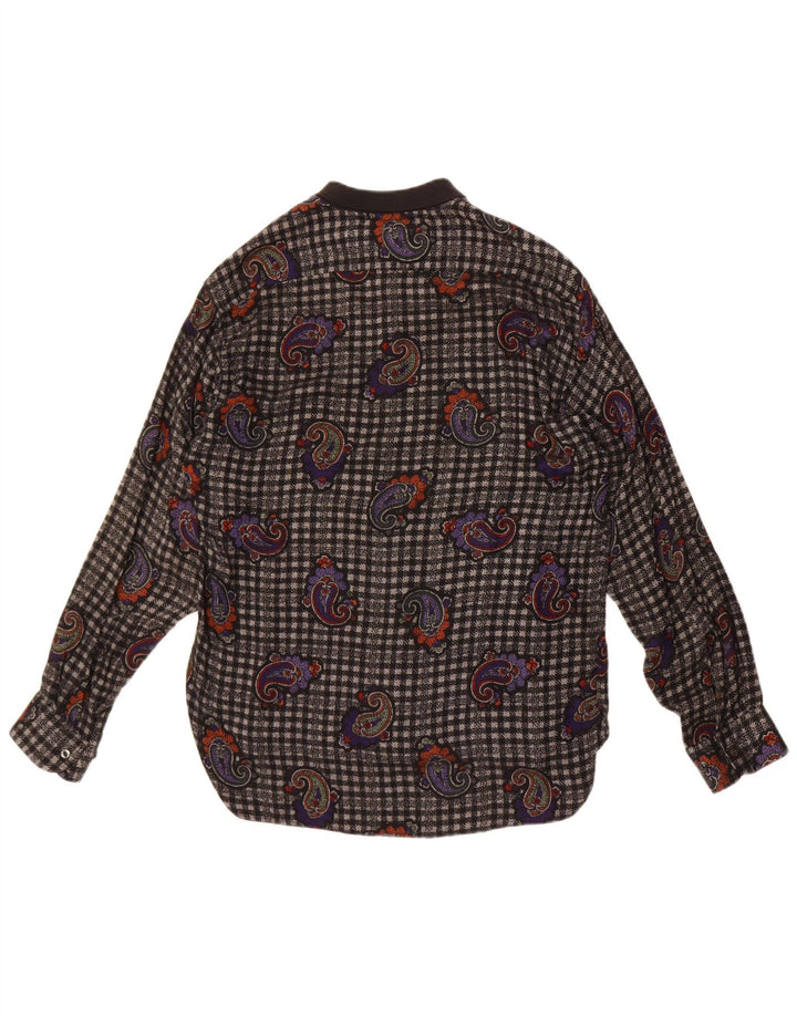 Vintage Mens Flannel Shirt Medium Black Paisley Viscose