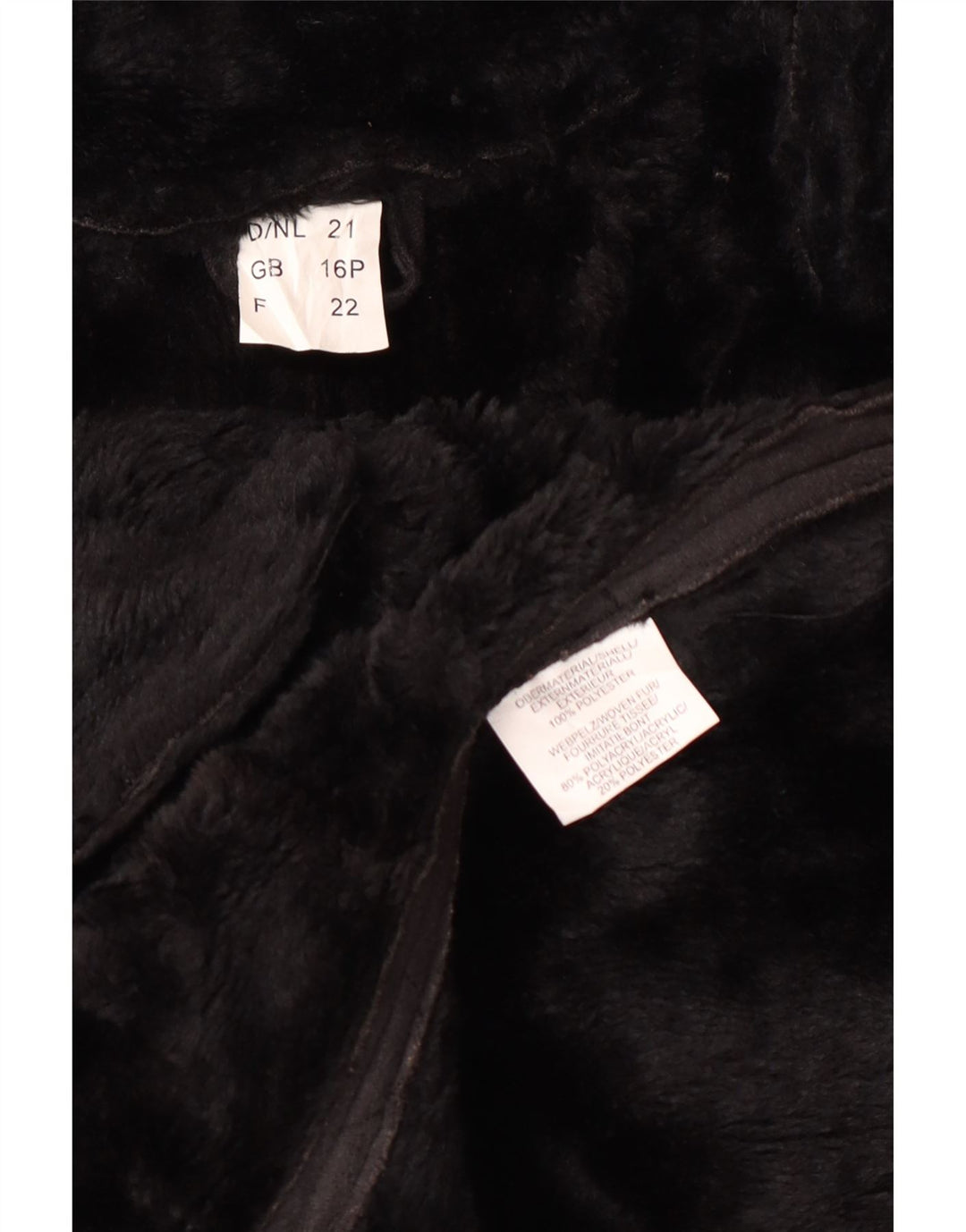 Vintage Womens Hooded Sherpa Overcoat UK 16 Large Black Polyester