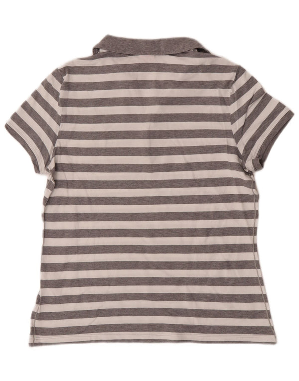 Puma Womens Polo Shirt UK 14 Medium Grey Striped Cotton
