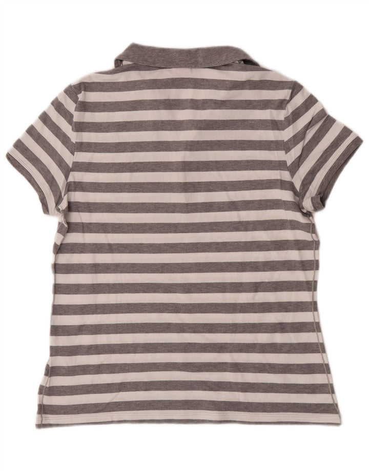 Puma Womens Polo Shirt UK 14 Medium Grey Striped Cotton