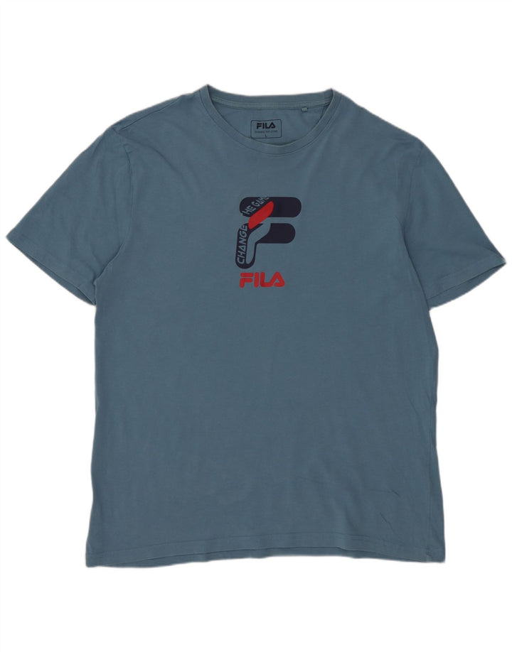 FILA Mens Graphic T-Shirt Top Large Blue Cotton