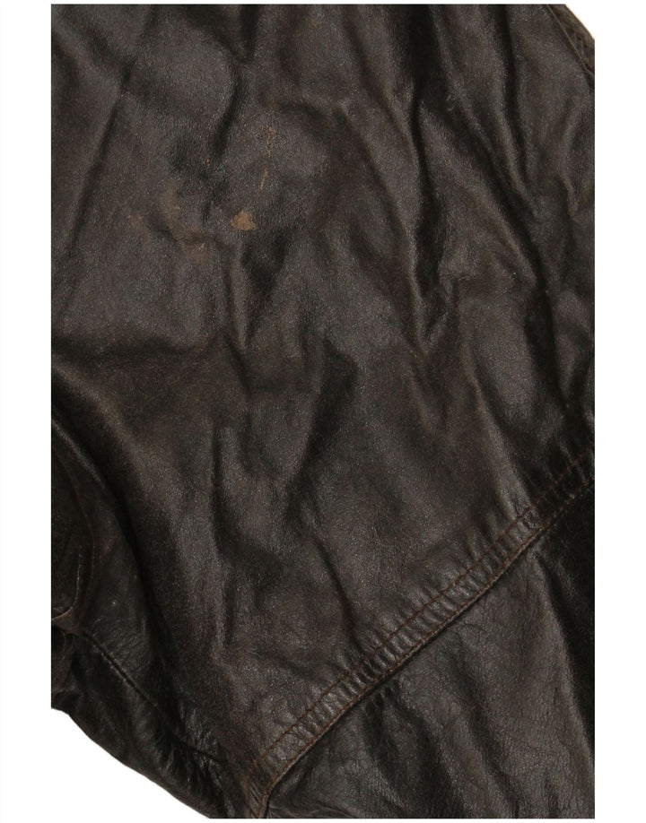 VINTAGE Womens Double Breasted Leather Coat EU 38 Medium Brown Leather