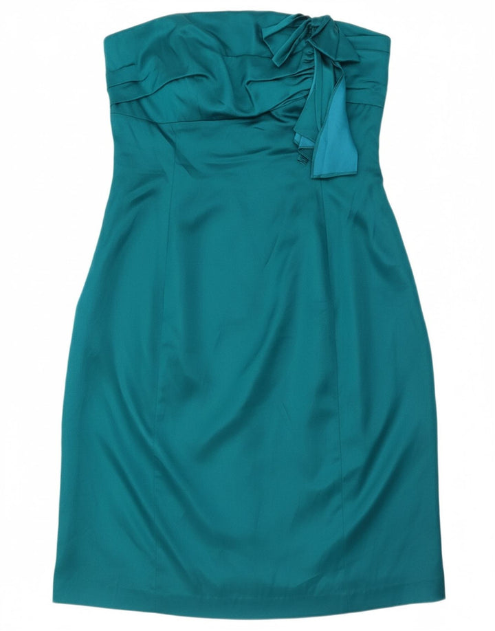 MONSOON Womens Strapless Dress UK 14 Large Turquoise Silk