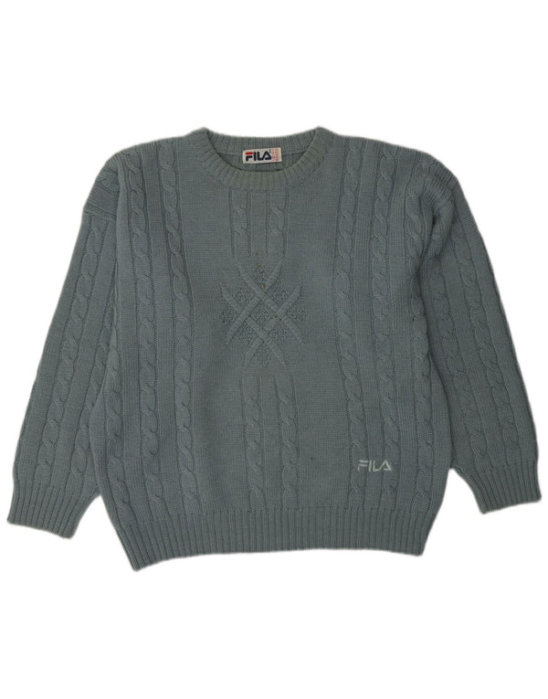 FILA Mens Loose Fit Crew Neck Jumper Sweater IT 50 Medium Blue Wool