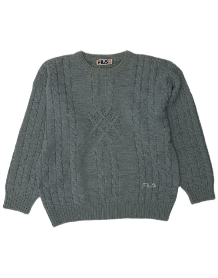 FILA Mens Loose Fit Crew Neck Jumper Sweater IT 50 Medium Blue Wool