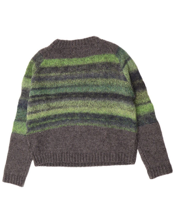 Replay Womens Crew Neck Jumper Sweater UK 16 Large Grey Striped Acrylic