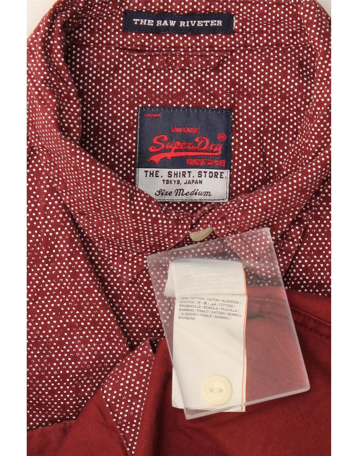 Superdry Mens Shirt Medium Burgundy Spotted Cotton