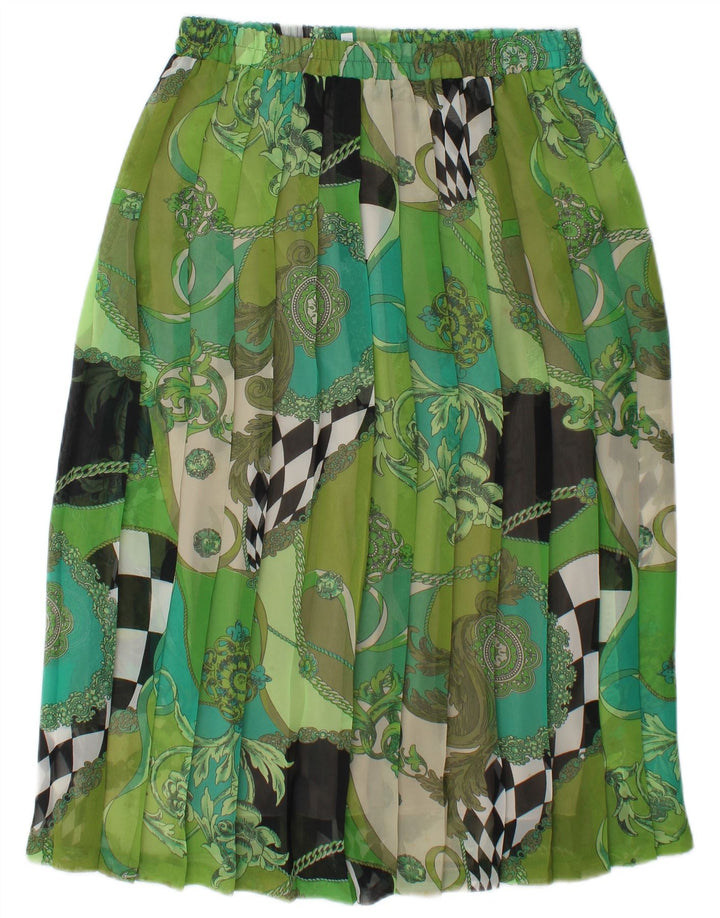 Vintage Womens High Waist Pleated Skirt W30 Medium Green Patchwork