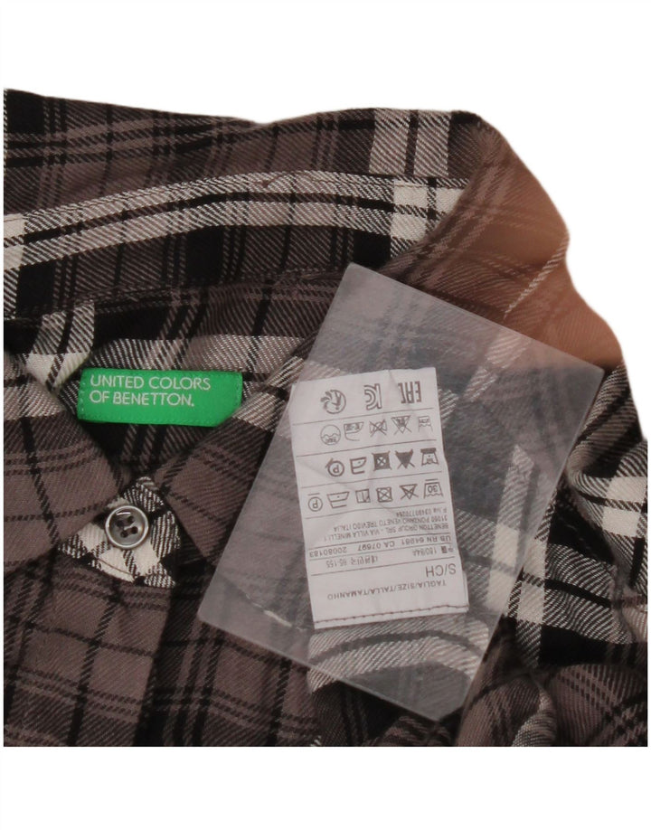 BENETTON Womens Oversized Flannel Shirt UK 10 Small Brown Check Viscose