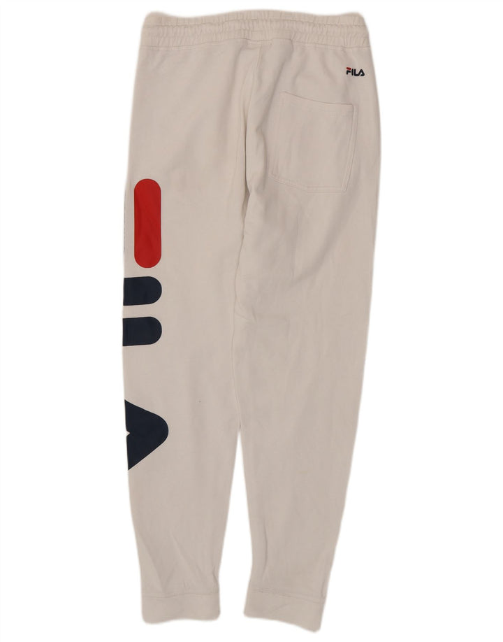 FILA Mens Graphic Tracksuit Trousers Joggers XS  White Cotton