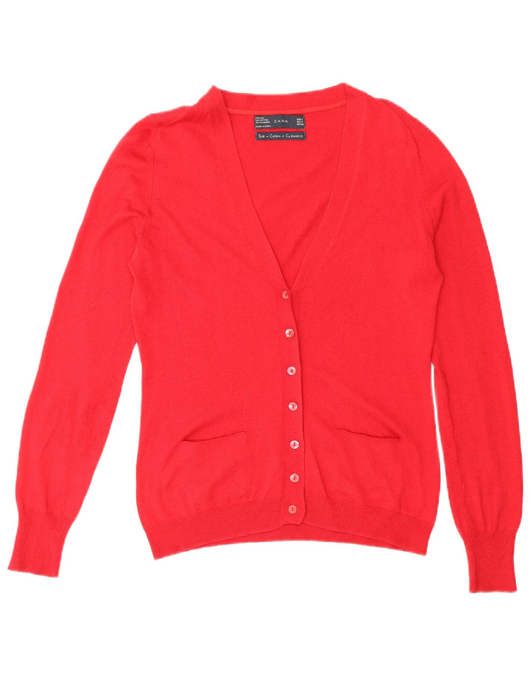 Zara Womens Cardigan Sweater UK 10 Small Red Silk