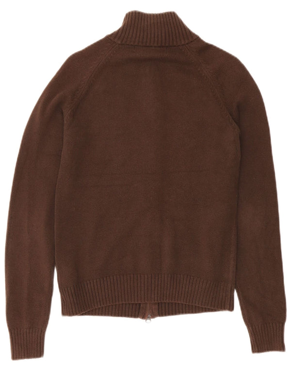 Zara Womens Zip Neck Jumper Sweater UK 12 Medium Brown Cotton