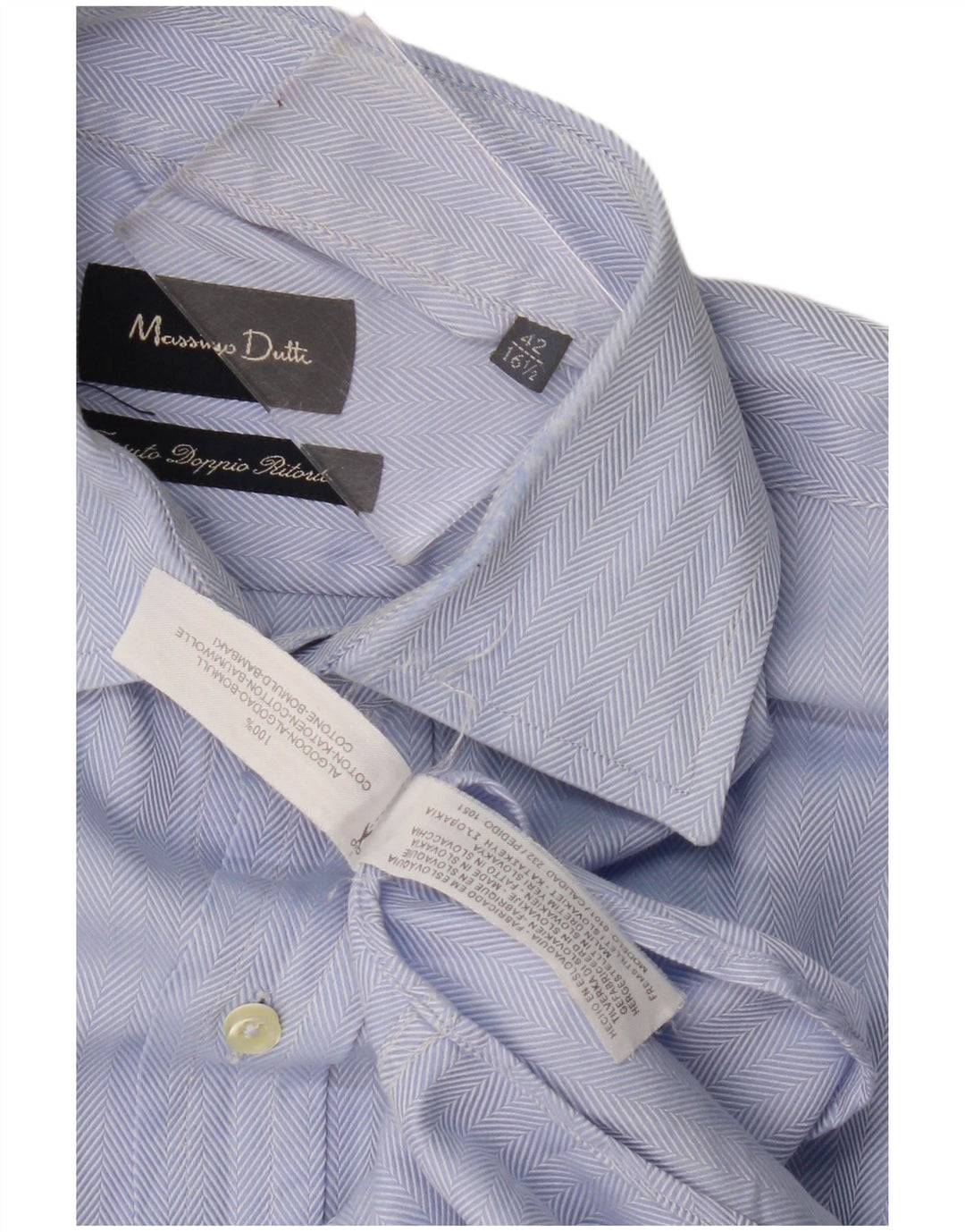 Massimo Dutti Mens Shirt Size 42 16 1/2 Large Blue Herringbone Cotton