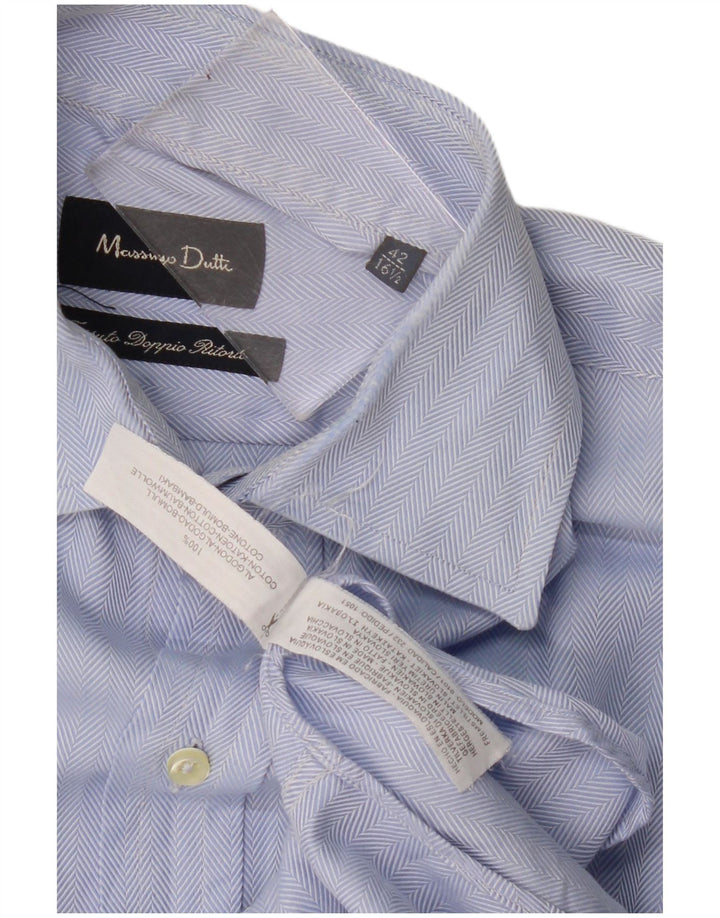 Massimo Dutti Mens Shirt Size 42 16 1/2 Large Blue Herringbone Cotton