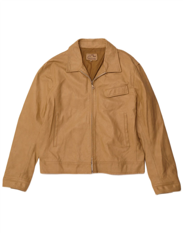 VINTAGE Womens Leather Jacket UK 18 XL Beige Leather