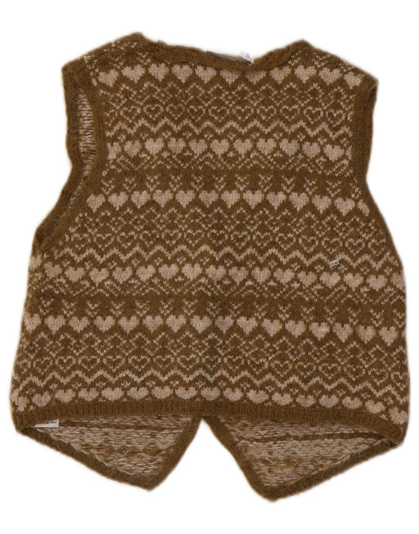 Zara Womens Knit Waistcoat UK 12 Medium Khaki Fair Isle Acrylic