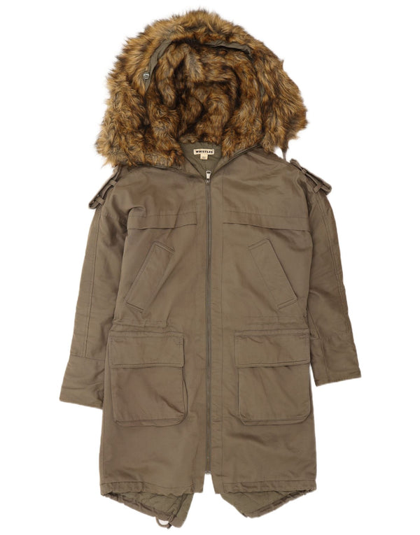 Whistles Womens Hooded Parka Jacket UK 6 XS Khaki Cotton Army