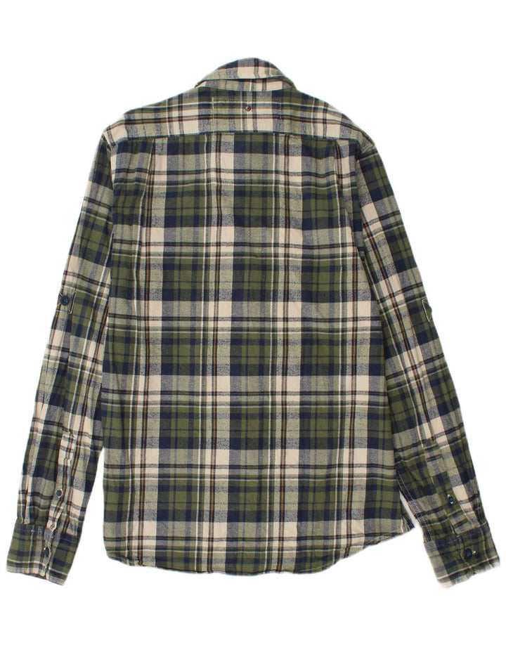 SUPERDRY Mens Flannel Shirt Large Green Check Cotton