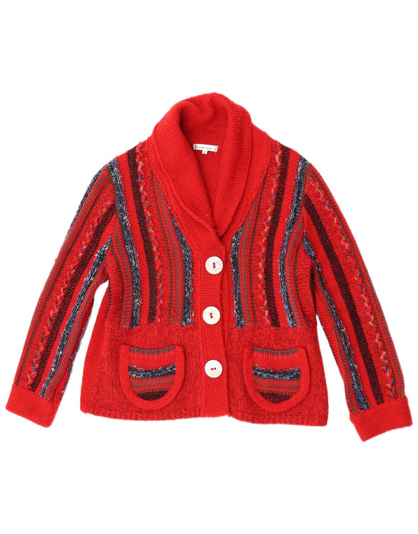 Vintage Womens Cardigan Sweater UK 18 XL Red Striped Acrylic