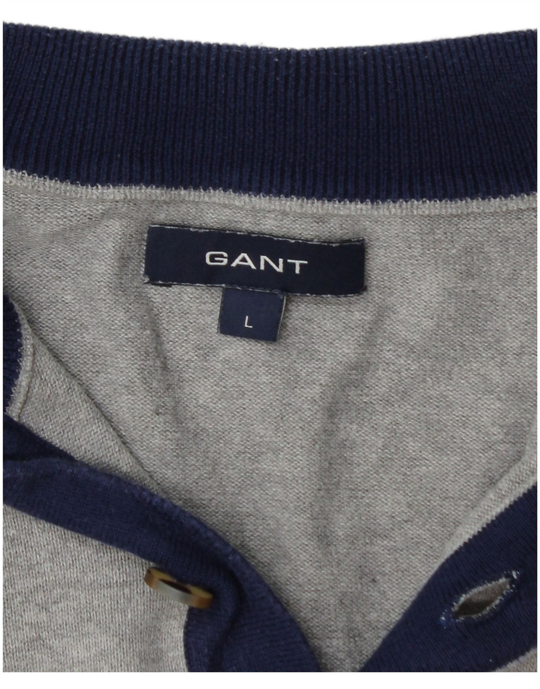 GANT Mens Button Neck Jumper Sweater Large Grey Cotton