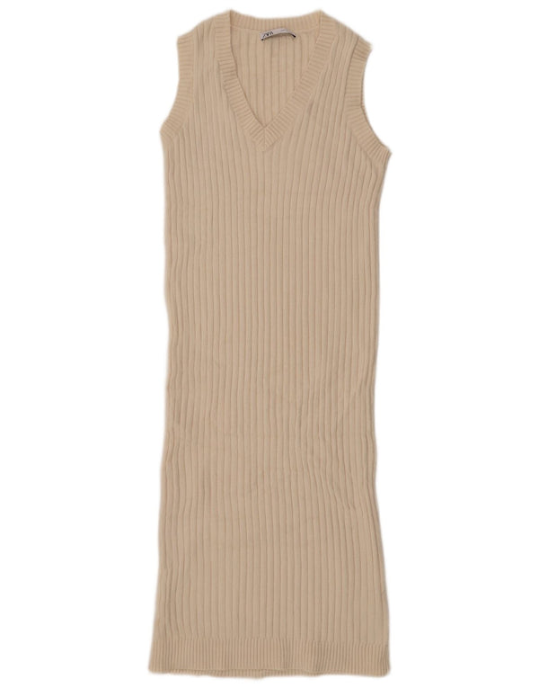 Zara Womens Sleeveless Jumper Dress UK 14 Medium Off White Acrylic