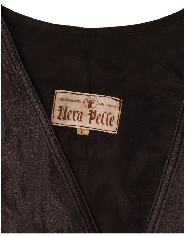 Vintage Mens Leather Waistcoat Large Black Leather