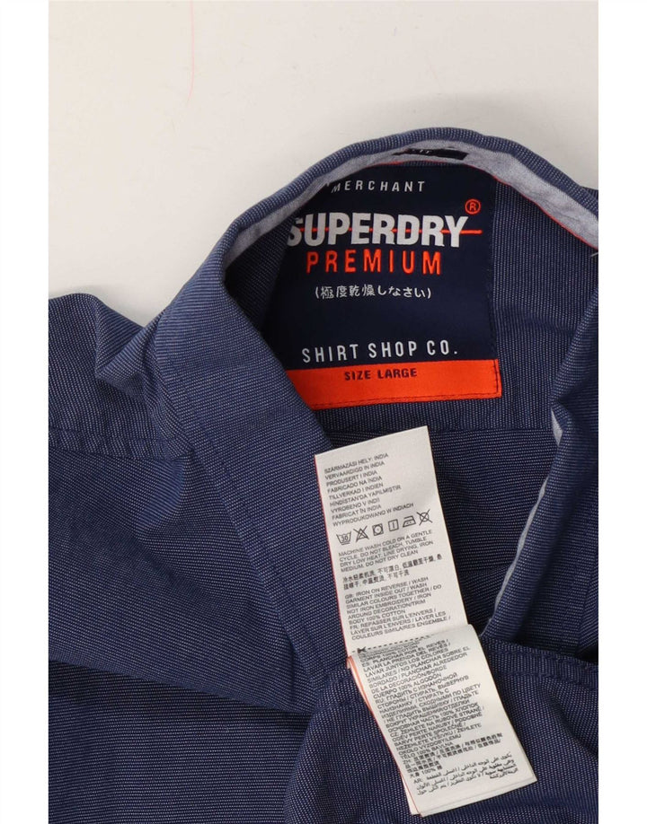 Superdry Mens Short Sleeve Regular Fit Shirt Medium Navy Blue Cotton