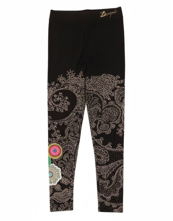 Desigual Womens Graphic Leggings UK 12 Medium  Black Paisley