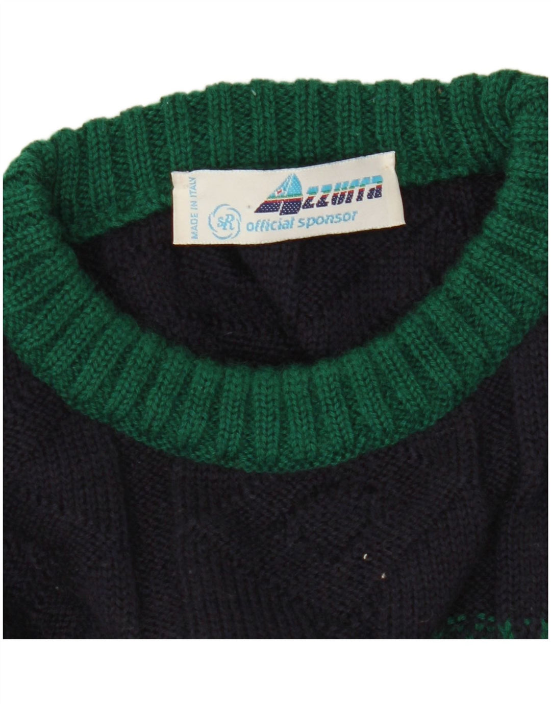 Azzurra Mens Crew Neck Jumper Sweater IT 50 Medium Navy Blue Geometric