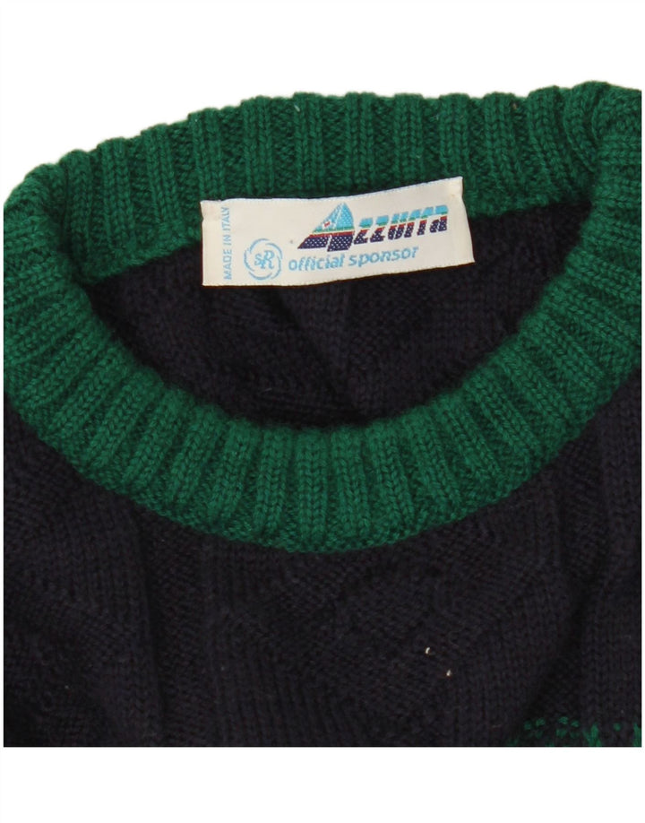 Azzurra Mens Crew Neck Jumper Sweater IT 50 Medium Navy Blue Geometric