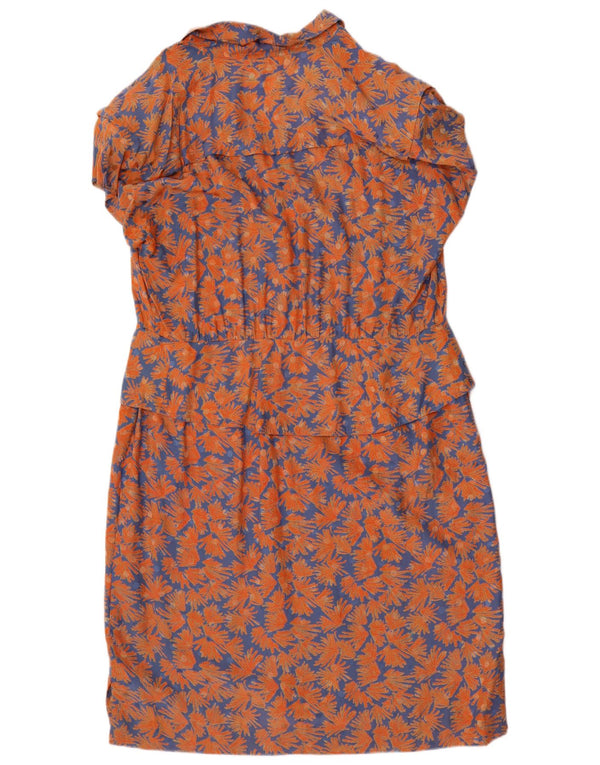 Vintage Womens Short Sleeves Peplum Dress EU 40 Medium Orange Floral Silk