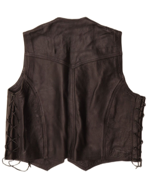 Vintage Womens Leather Waistcoat UK 20 2XL Black