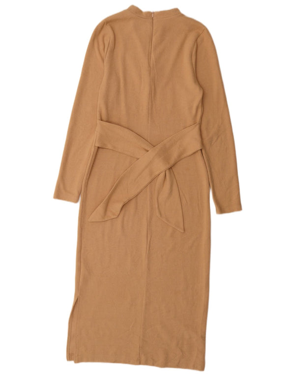 Marks & Spencer Womens Long Sleeve Jumper Dress UK 8 Small Beige Polyester