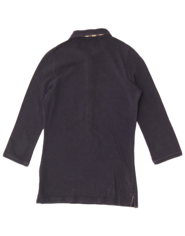 Burberry Womens 3/4 Sleeve Polo Shirt UK 10 Small Navy Blue Cotton