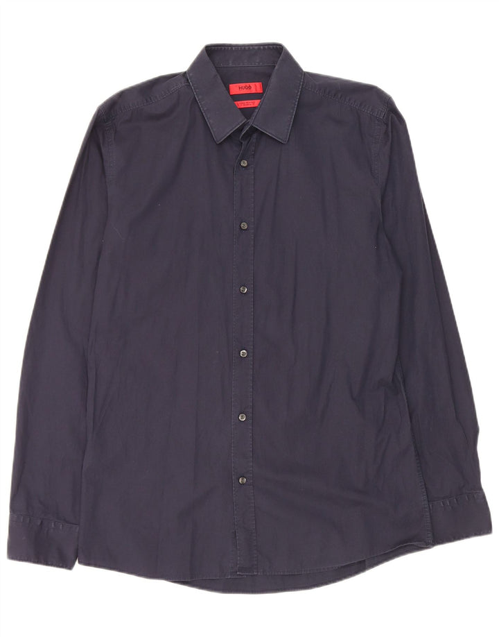 Hugo Boss Mens Extra Slim Fit Shirt Size 40 Medium Navy Blue Cotton