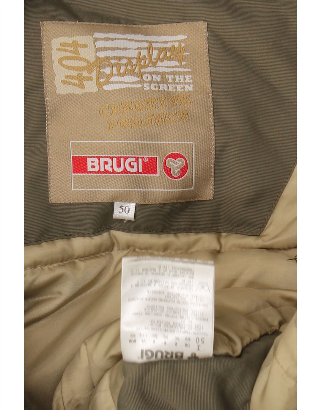 Brugi Mens Hooded Padded Jacket UK 40 Large Khaki Polyamide