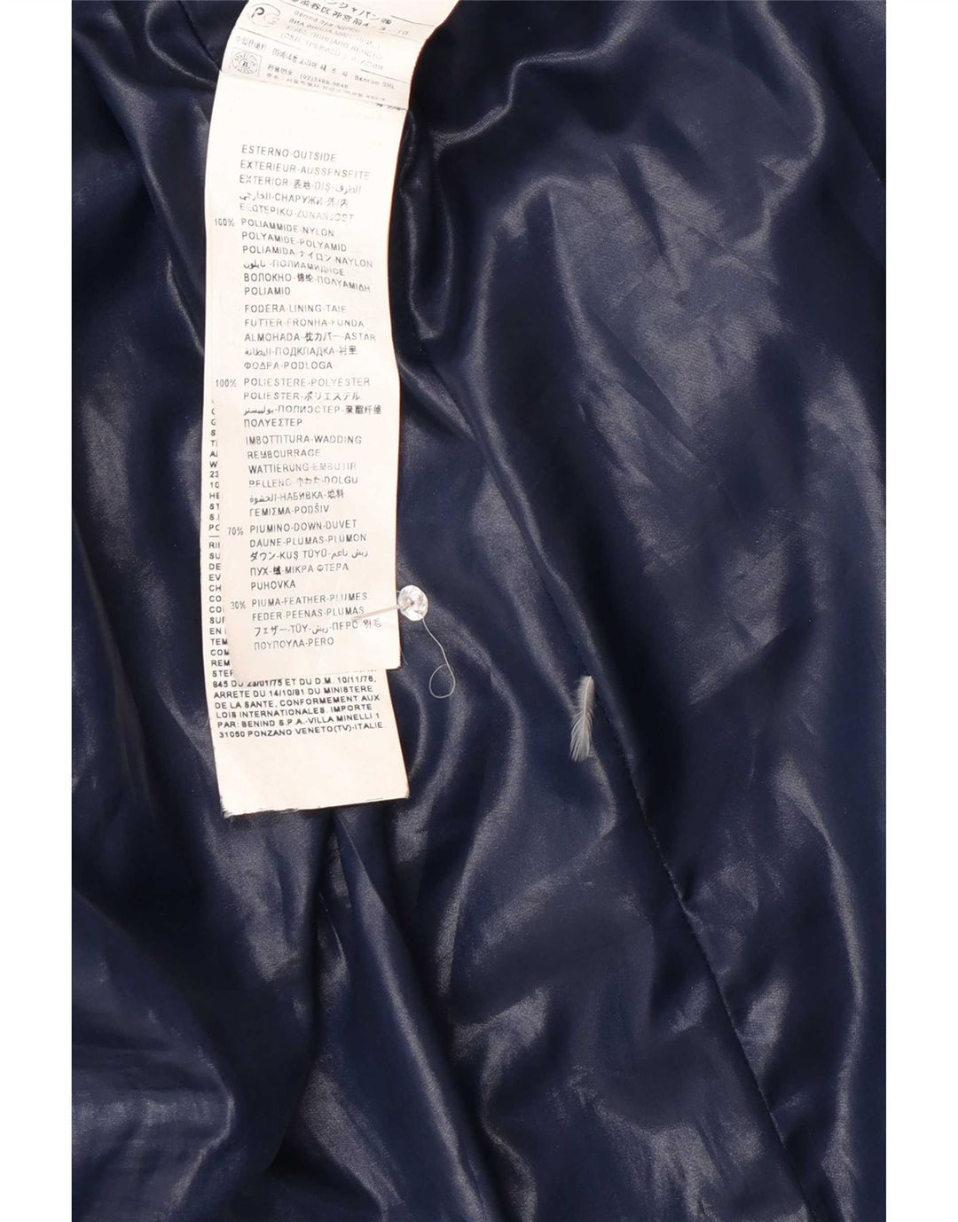 Benetton Womens Hooded Padded Coat IT 42 Medium Navy Blue Polyamide